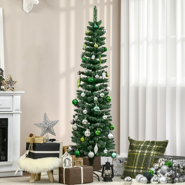 HOMCOM Brad de Crăciun Slim Nins cu 443 de Ramuri, Bază Detașabilă și Pliabilă, Ø48x165 cm, Verde | Aosom Romania