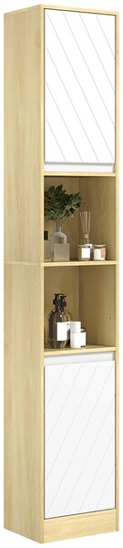 HOMCOM Dulap Baie Înalt Spațios, Mobilier de Baie cu 2 Dulapuri și Rafturi Reglabile, 30x24x170 cm, Lemn Natural | Aosom Romania