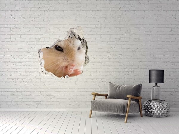Autocolant de perete gaură 3D Hamster într-o gaură în perete