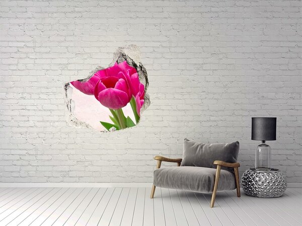 Autocolant de perete gaură 3D Flori în culoarea roz