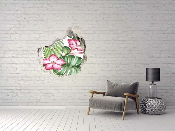 Autocolant 3D gaura cu priveliște Grădină tropicală cu gaură în perete