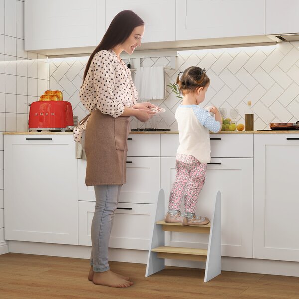 AIYAPLAY Taburet Montessori pentru Copii cu 2 Trepte, Scăunel pentru 3-8 Ani cu Margini Rotunjite, Alb | Aosom Romania