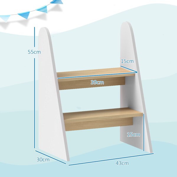 AIYAPLAY Taburet Montessori pentru Copii cu 2 Trepte, Scăunel pentru 3-8 Ani cu Margini Rotunjite, Alb | Aosom Romania