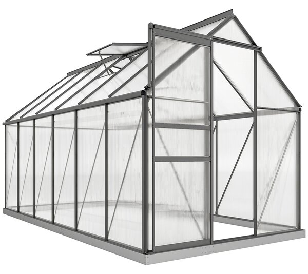 Outsunny Seră de grădină din policarbonat, 7,1 m², cu cadru din aliaj de aluminiu, jgheaburi, ferestre reglabile și ușă glisantă | Aosom Romania