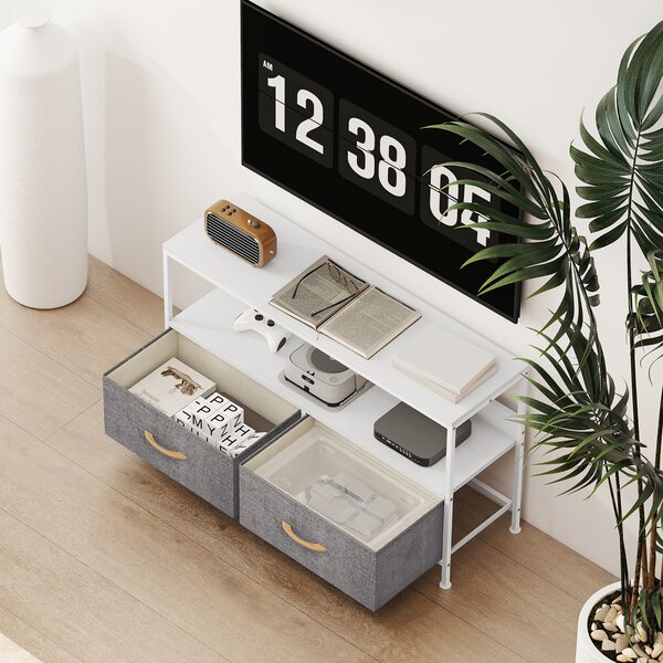 HOMCOM Mobilier TV pentru 47" cu Sertare Pliabile din Material Textil și Raft din Metal și MDF, 98x29x56 cm, Negru | Aosom Romania