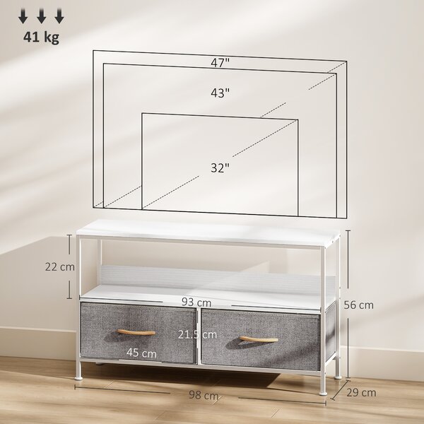 HOMCOM Mobilier TV pentru 47" cu Sertare Pliabile din Material Textil și Raft din Metal și MDF, 98x29x56 cm, Negru | Aosom Romania