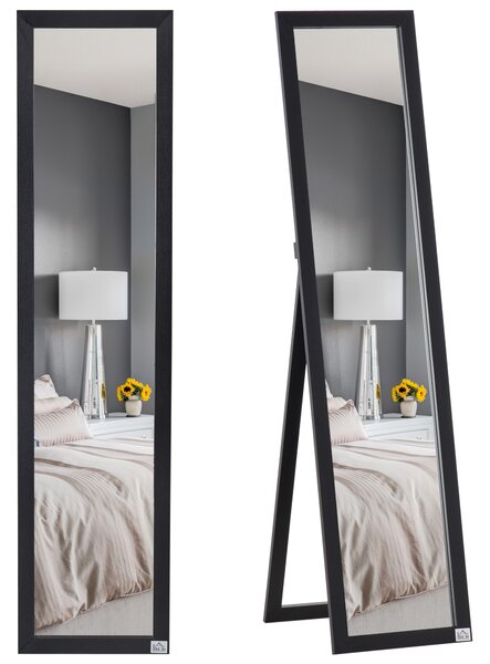 Oglindă de perete și oglindă de podea HOMCOM cu suport pliabil și cadru MDF, oglindă verticală modernă 37x37x154cm | Aosom Romania
