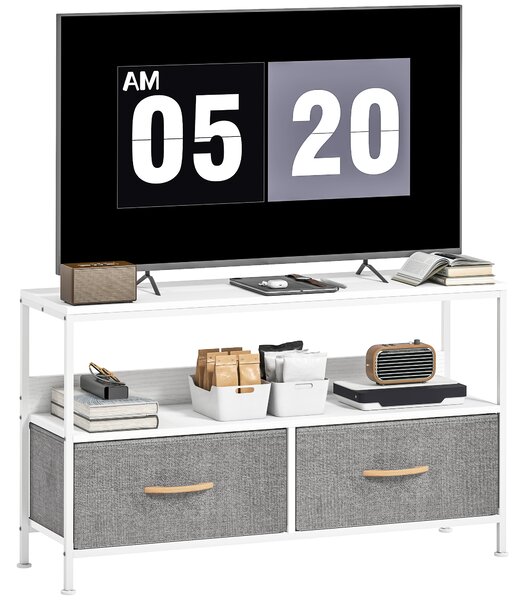 HOMCOM Mobilier TV pentru 47" cu Sertare Pliabile din Material Textil și Raft din Metal și MDF, 98x29x56 cm, Negru | Aosom Romania