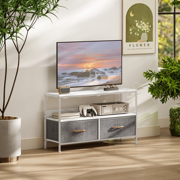 HOMCOM Mobilier TV pentru 47" cu Sertare Pliabile din Material Textil și Raft din Metal și MDF, 98x29x56 cm, Negru | Aosom Romania