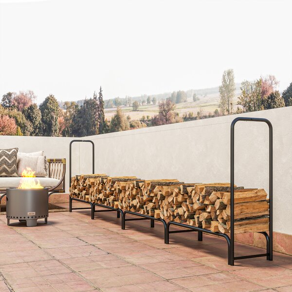 Outsunny Suport pentru Lemne 1 m³, Reglabil, cu Husă Impermeabilă din PE, Metal, 360 x 36 x 99 cm, Negru și Verde Închis | Aosom Romania