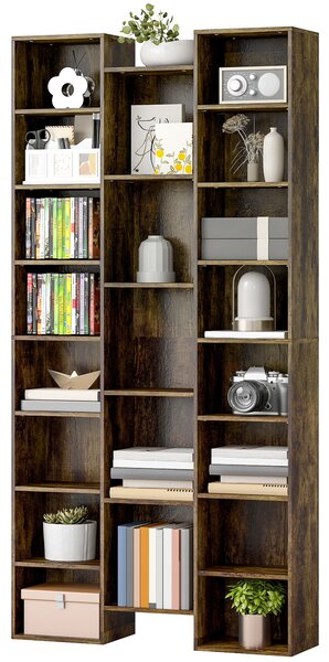 HOMCOM Bibliotecă modernă din lemn înaltă 181 cm cu 21 de compartimente și 10 rafturi reglabile, Maro Rustic | Aosom Romania