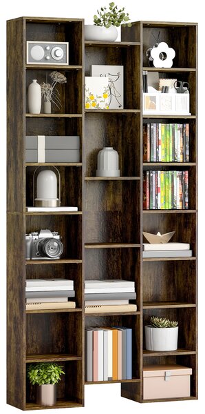 HOMCOM Bibliotecă modernă din lemn înaltă 181 cm cu 21 de compartimente și 10 rafturi reglabile, Maro Rustic | Aosom Romania