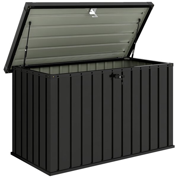 Outsunny Ladă de Depozitare Exterior 400L din Oțel Zincat, cu Încuietoare și 2 Chei, 124 x 66 x 72 cm, Negru | Aosom Romania