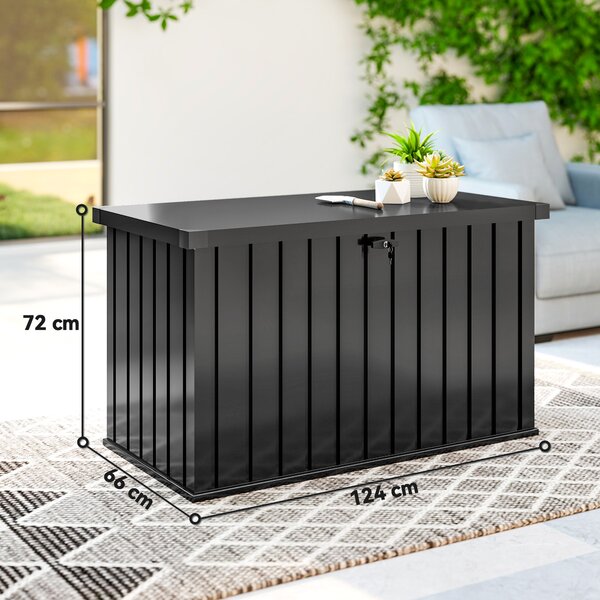 Outsunny Ladă de Depozitare Exterior 400L din Oțel Zincat, cu Încuietoare și 2 Chei, 124 x 66 x 72 cm, Negru | Aosom Romania