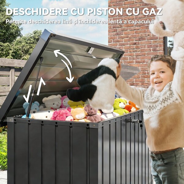 Outsunny Ladă de Depozitare Exterior 400L din Oțel Zincat, cu Încuietoare și 2 Chei, 124 x 66 x 72 cm, Negru | Aosom Romania