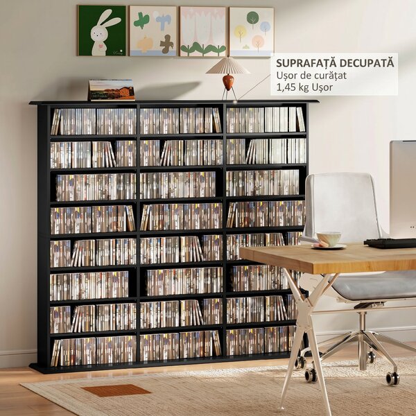 HOMCOM Dulap Suport Cd/dvd, Bibliotecă Con 8 Rafturi E 18 Rafturi Regolabili, Negru | Aosom Romania