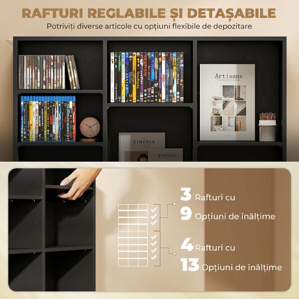 HOMCOM Dulap Dvd Con 9 Rafturi, 21 Regolabili, 27 Scomparti, Negru | Aosom Romania