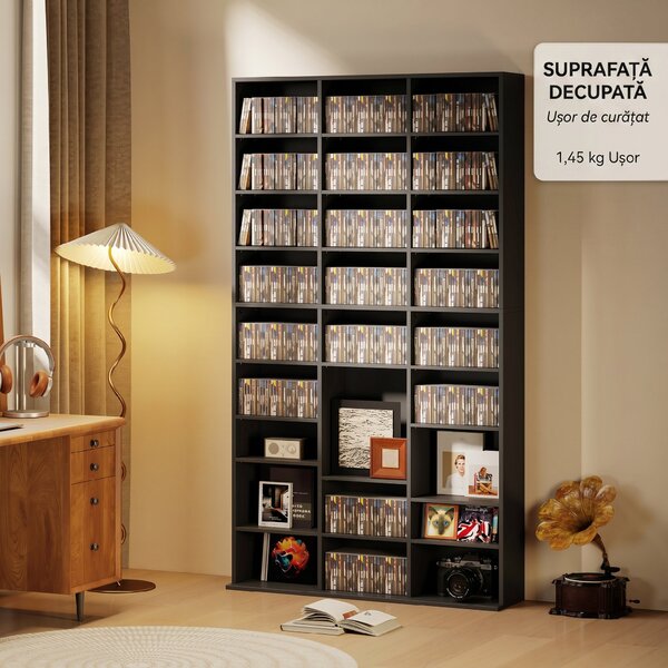 HOMCOM Dulap Dvd Con 9 Rafturi, 21 Regolabili, 27 Scomparti, Negru | Aosom Romania