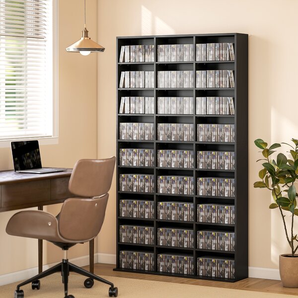 HOMCOM Dulap Dvd Con 9 Rafturi, 21 Regolabili, 27 Scomparti, Negru | Aosom Romania