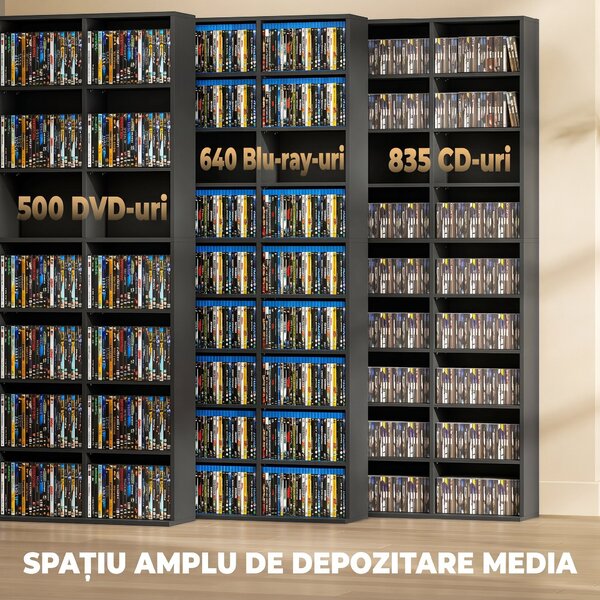HOMCOM Dulap Dvd Con 9 Rafturi, 21 Regolabili, 27 Scomparti, Negru | Aosom Romania