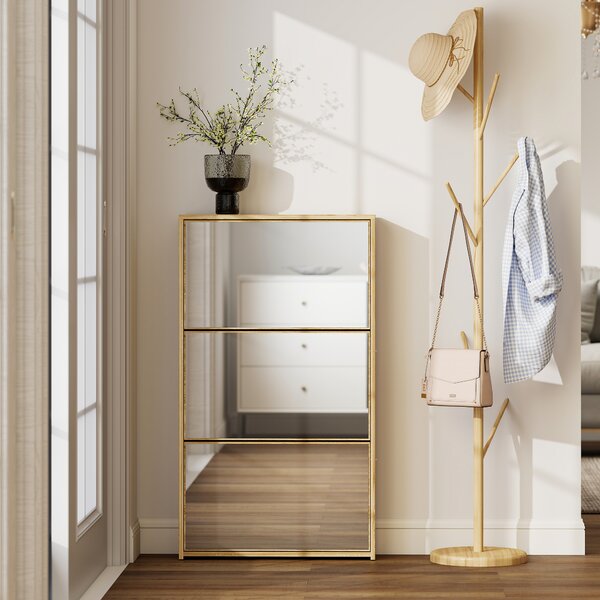 HOMCOM Dulap pentru Pantofi a Oglindă Con 3 Sertare a Rabatabil 65x17x114.5 cm Color Lemn | Aosom Romania
