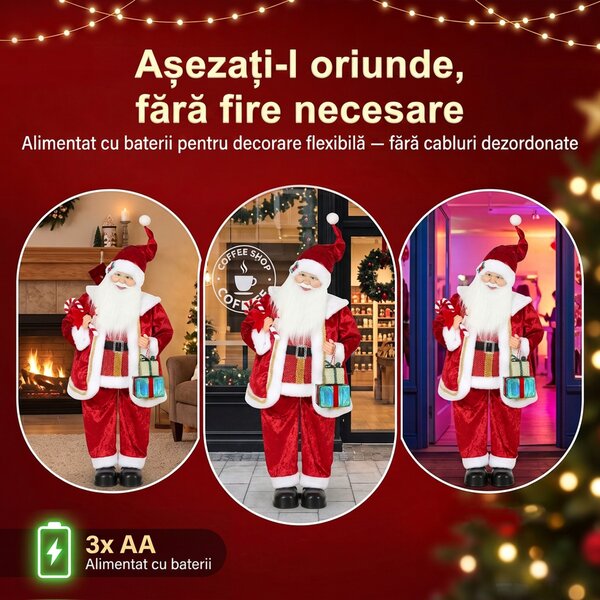 HOMCOM Moș Crăciun Animat cu Muzică și Dans 120 cm, Brațe Reglabile, Decor Crăciun Roșu | Aosom Romania