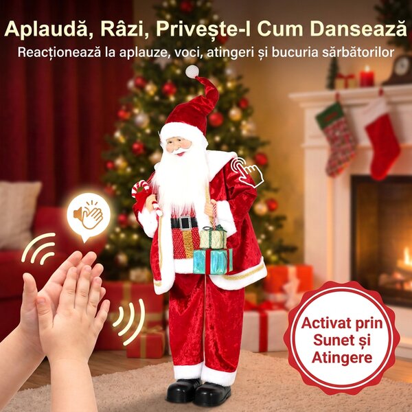 HOMCOM Moș Crăciun Animat cu Muzică și Dans 120 cm, Brațe Reglabile, Decor Crăciun Roșu | Aosom Romania
