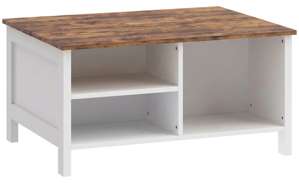 HOMCOM Cufăr de Depozitare 80x60x40 cm, cu Capac Rabatabil, Rafturi Deschise și Compartiment Ascuns, Maro Rustic | Aosom Romania
