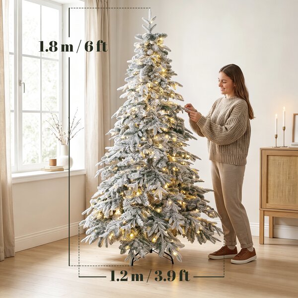 HOMCOM Brad de Crăciun Înzăpezit 180 cm cu 350 de Lumini LED Alb Cald, Timer, Telecomandă, 8 Modalități, 740 de Ramuri Ignifuge | Aosom Romania