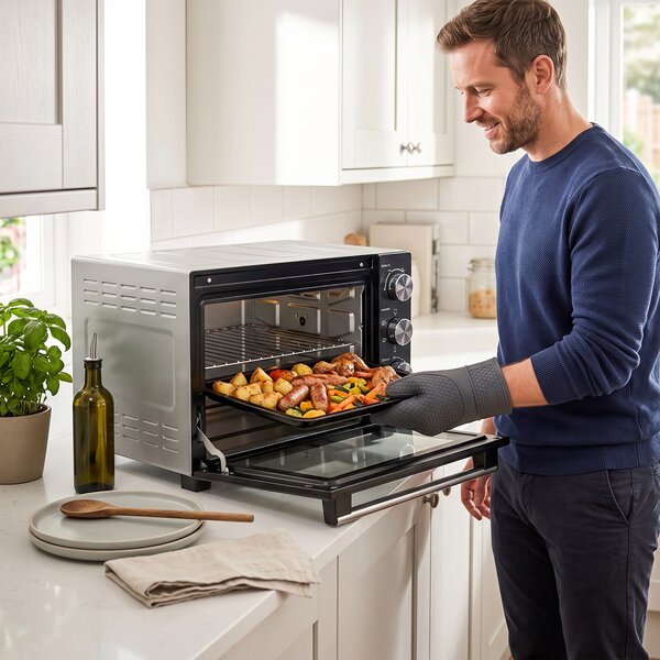 HOMCOM Cuptor Electric 1500W 28L cu Temperatură Reglabilă până la 230°C, Timer 60 min, Grătar, Tavă și Mâner pentru Tavă | Aosom Romania