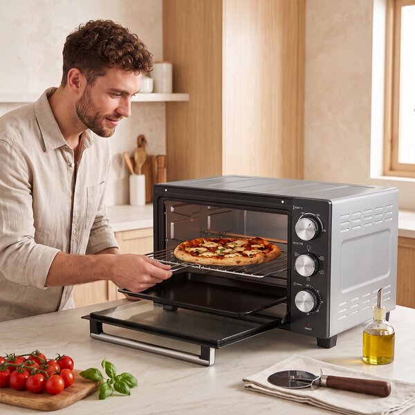 HOMCOM Cuptor Electric 1500W 28L cu Temperatură Reglabilă până la 230°C, Timer 60 min, Grătar, Tavă și Mâner pentru Tavă | Aosom Romania