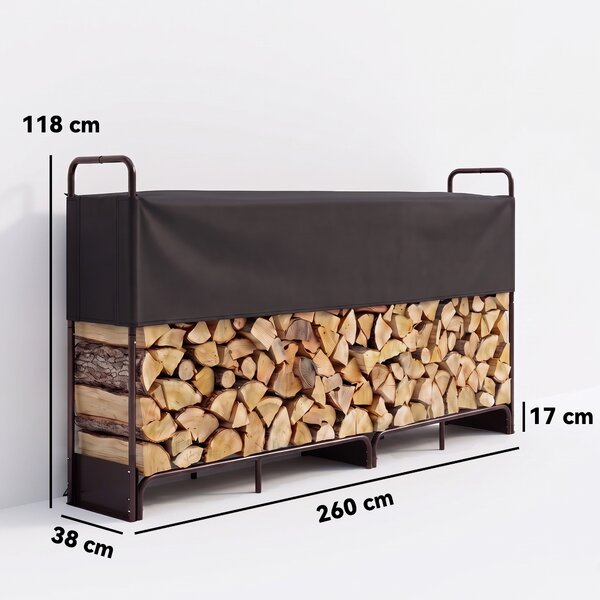 Outsunny Suport Lemne de Foc Interior și Exterior din Oțel Galvanizat cu Husă Oxford, 500 kg, 260x38x118 cm, Negru | Aosom Romania