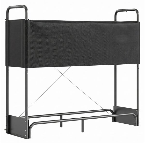 Outsunny Suport pentru Lemne de Foc pentru Interior și Exterior, Oțel Galvanizat cu Husă Oxford, 132x38x118 cm, Negru | Aosom Romania
