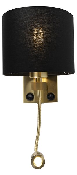 Lampă de perete inteligentă aurie cu USB și abajur negru, inclusiv WiFi A60 - Brescia