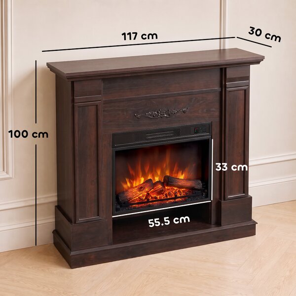 HOMCOM Șemineu electric de podea/încastrabil, 1800 W, cu ramă, raft pentru TV de până la 55", efect de flacără 3D și timer, maro | Aosom Romania