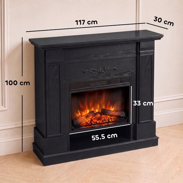 HOMCOM Șemineu electric de podea/încastrat, cu ramă și raft pentru TV 55 inch, 1800W, efect flacără 3D, timer, negru | Aosom Romania