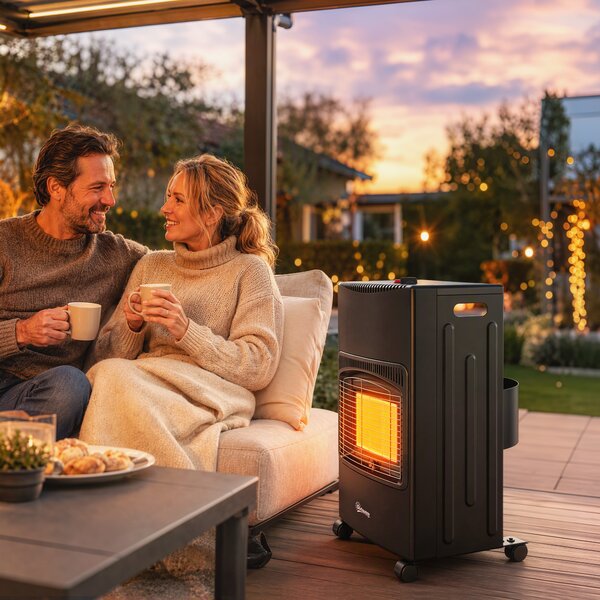 Outsunny Sobă pe Gaz 4,2 kW, 3 Trepte de Căldură, ODS, Oprire la Stingerea Flăcării, Anti-răsturnare | Aosom Romania