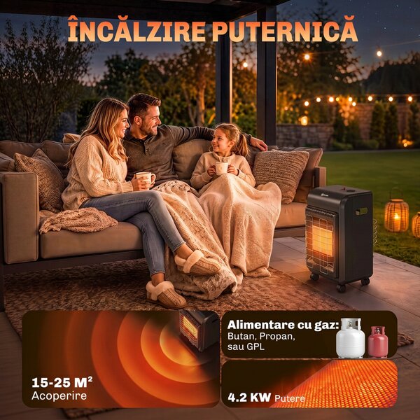 Outsunny Sobă pe Gaz Portabilă 4,2 kW, cu 3 Trepte de Căldură, Neagră | Aosom Romania