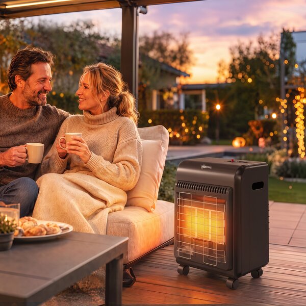 Outsunny Sobă pe Gaz Portabilă 4,2 kW, cu 3 Trepte de Căldură, Neagră | Aosom Romania