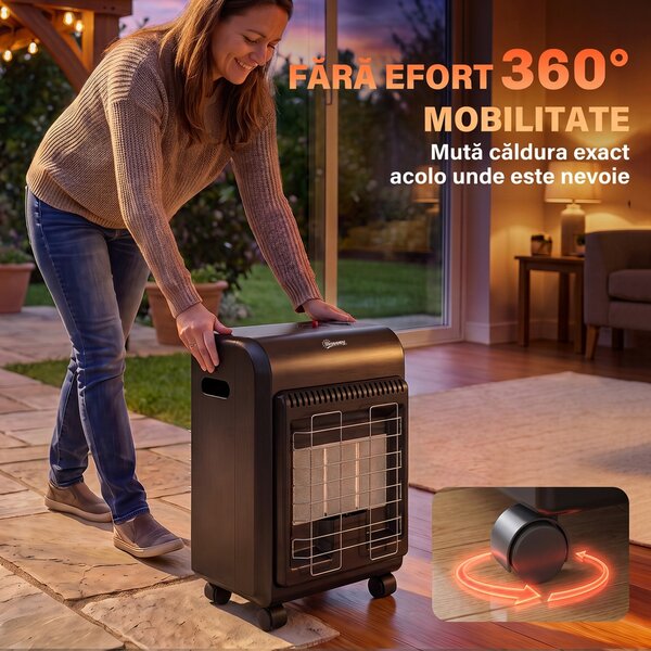 Outsunny Sobă pe Gaz Portabilă 4,2 kW, cu 3 Trepte de Căldură, Neagră | Aosom Romania
