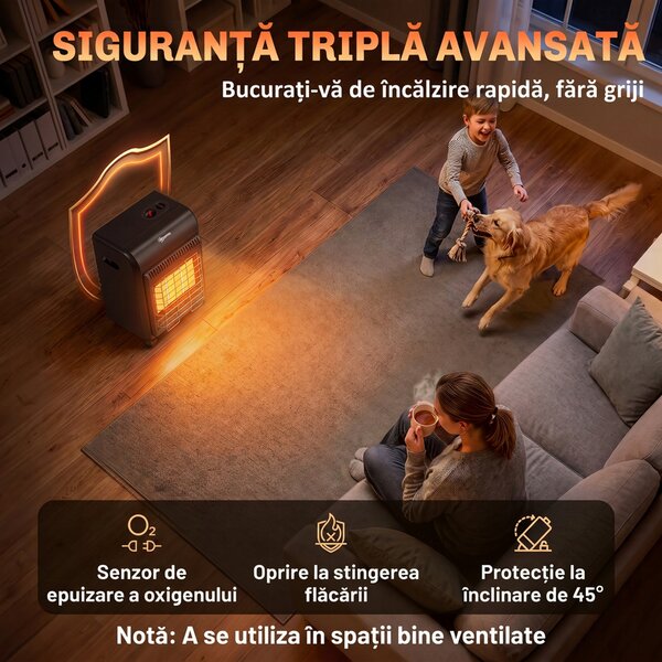 Outsunny Sobă pe Gaz Portabilă 4,2 kW, cu 3 Trepte de Căldură, Neagră | Aosom Romania