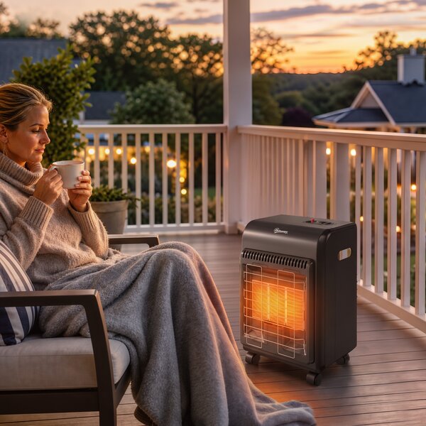 Outsunny Sobă pe Gaz Portabilă 4,2 kW, cu 3 Trepte de Căldură, Neagră | Aosom Romania