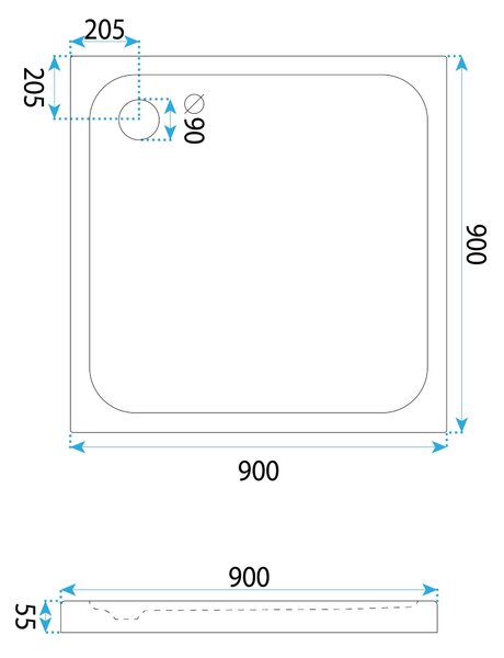 Rea, Cădiță de duș acrilică Rea Belmond Albă 90x90, KPL-04371