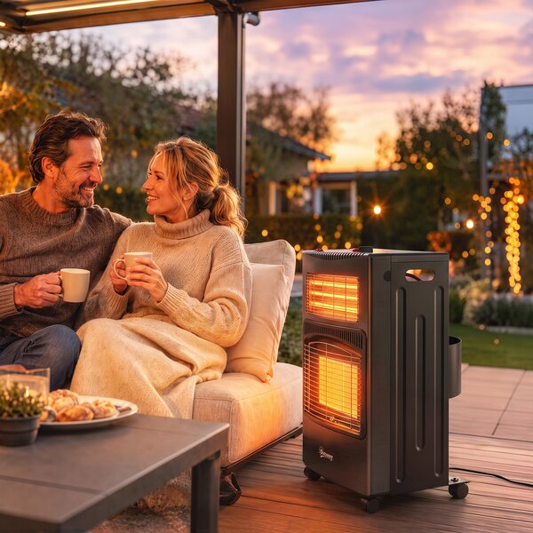Outsunny Sobă pe gaz portabilă pliabilă 4,2 kW, neagră | Aosom Romania