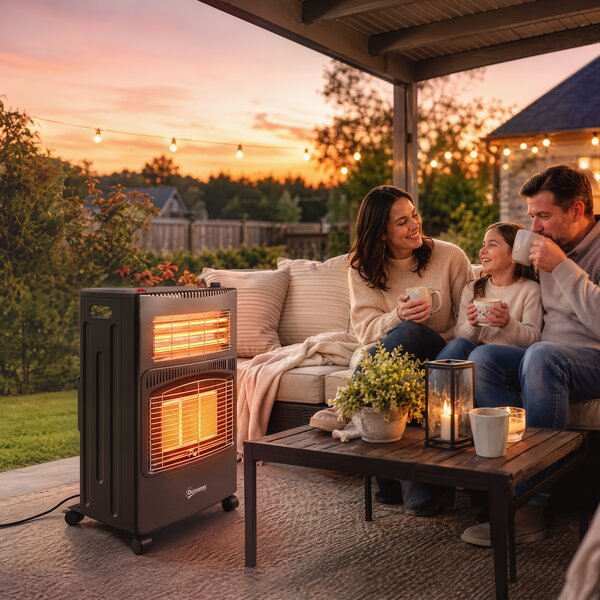 Outsunny Sobă pe gaz portabilă pliabilă 4,2 kW, neagră | Aosom Romania