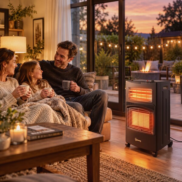Outsunny Sobă pe gaz portabilă pliabilă 4,2 kW, neagră | Aosom Romania