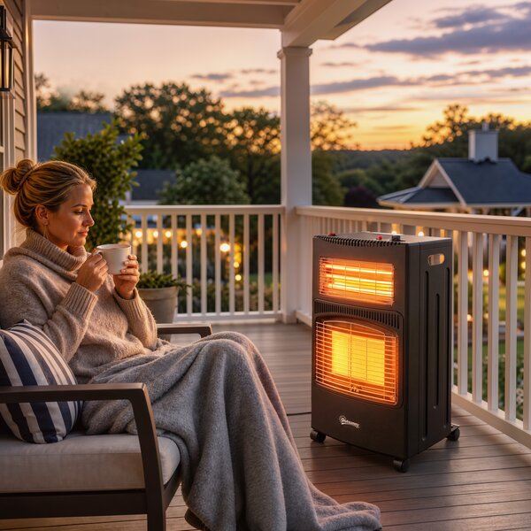 Outsunny Sobă pe gaz portabilă pliabilă 4,2 kW, neagră | Aosom Romania