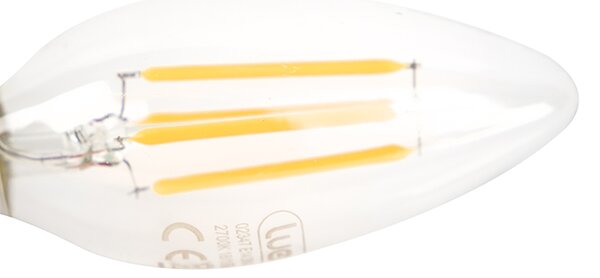 Set de 5 becuri LED cu filament tip lumânare E14 reglabile B35 Transparent 3W 250lm 2700K