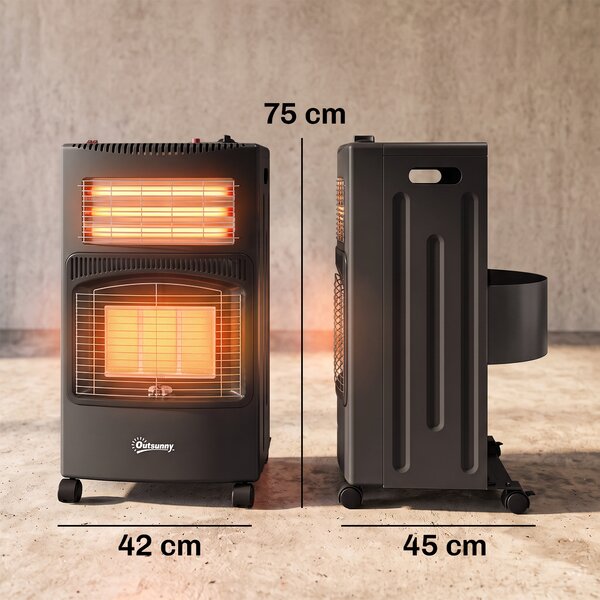 Outsunny Sobă pe gaz portabilă pliabilă 4,2 kW, neagră | Aosom Romania