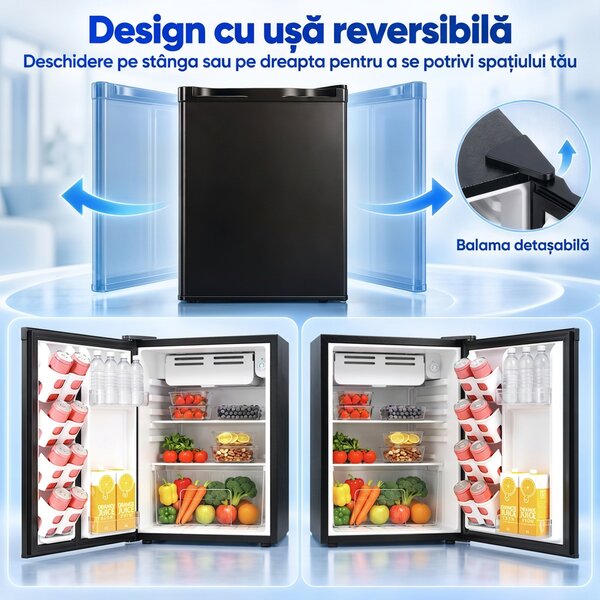 HOMCOM Frigider mic 72,5 L cu congelator, termostat reglabil, ușă reversibilă, 43 dB, negru | Aosom Romania